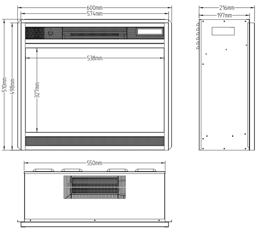 Lareira eléctrica LED, 107x38x25cm, Sala de estar - Sala jantar, Suspensos,  Decorativo, Cimento