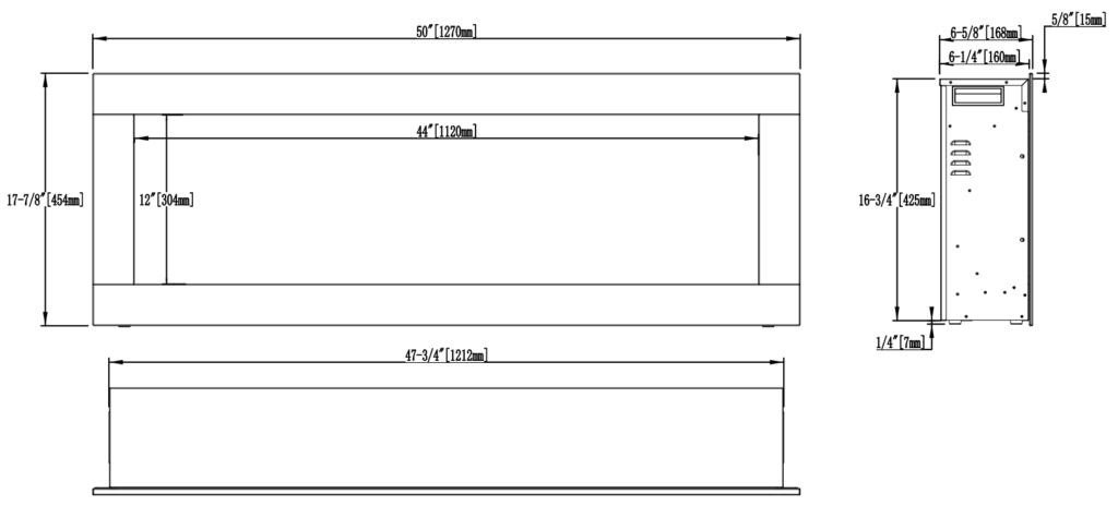 Lareira Eléctrica AFLAMO – DIAMOND 128 - Dimensões